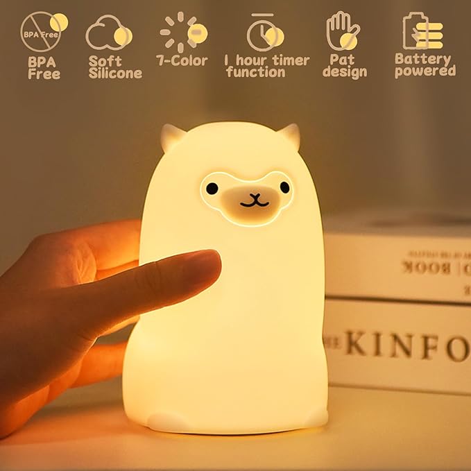 Tremdwoto Alpaca Night Light for Kids，7 Color Baby Nightlight with Touch Control & 1H Timer, Battery Operated Soft Animal Night Light for Nursery, Toddler Room Decor, Gift for Girls, Boys, Women - Bloomnest
