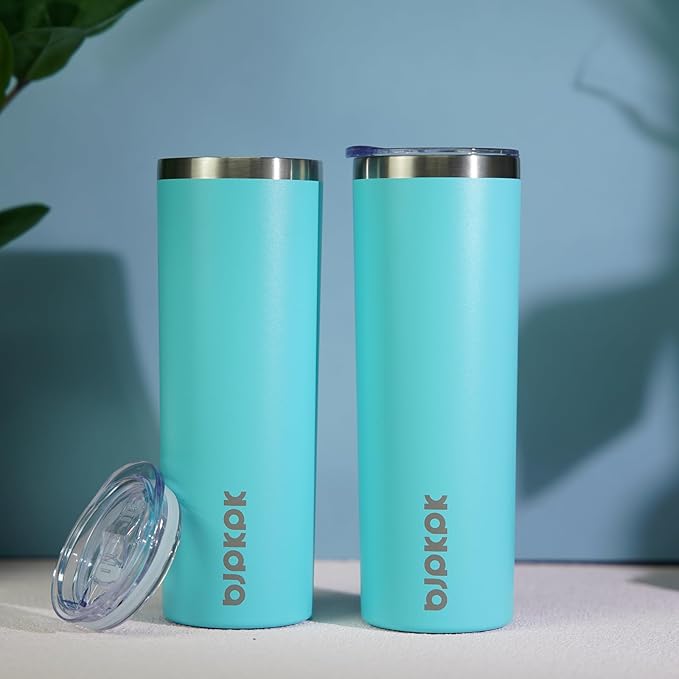 BJPKPK 2 Pack 20oz Skinny Tumblers with Lid Insulated Travel Coffee Cup Stainless Steel Thermal Mug,Turquoise,Turquoise - Bloomnest