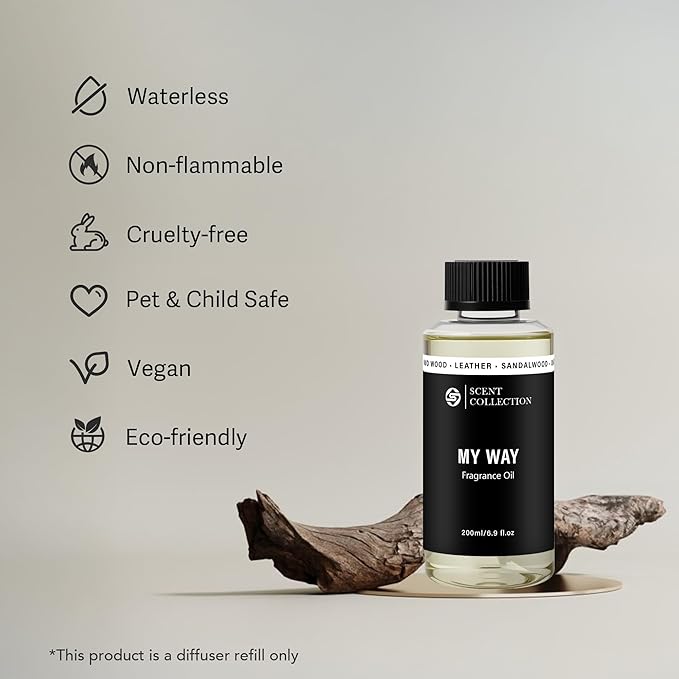 Luxury Hotel Scent My Way Diffuser Oil Waterless Essential Aromatherapy for Cold Air & Car Diffusers – Long Lasting Refill for Large Room & Home - Signature Sandalwood (200ml/6.76Fl oz) - Bloomnest