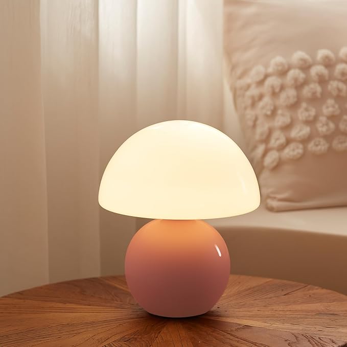 Mushroom Lamp Desk Lamp for Bedroom,Table Bedside Small Lamps for Living Room,Mushroom Decor Cute Mini Modern Mid Century Lamps for Night Stands,Unique Aesthetic Home Living Room Decor(Pink) - Bloomnest
