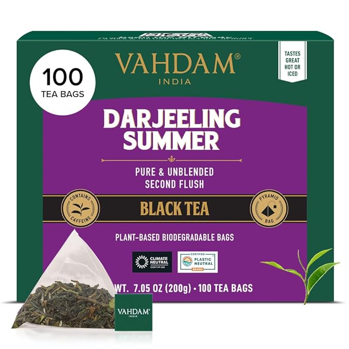 VAHDAM, Darjeeling Black Tea Bags (100 Count) High Caffeine, Non GMO, Gluten Free | Smooth & Sweet Tea With Distinguished Fruity Notes | Full Bodied - Bloomnest