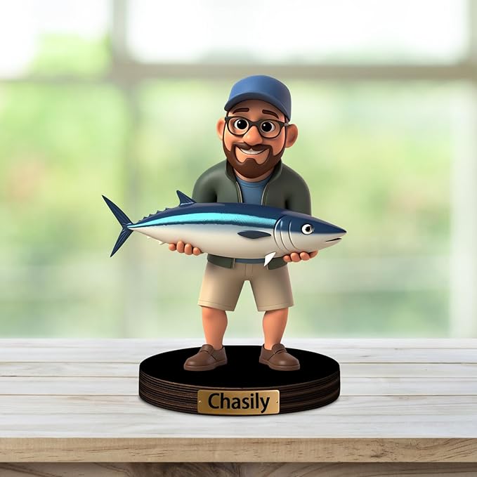 Custom Fishing Photo Cartoon Style Acrylic Plaque Sign Desk Decor, Memories Fishing Themed Picture Photo Frame, Fish Memories Picture Frame Decor Gifts for for Dad Papa Fathers's Day - Bloomnest