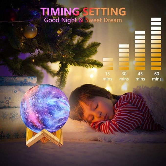 Moon Lamp, Kids Night Light Galaxy Lamp - 16 Colors Moon Light with Wood Stand Remote & Touch Control USB Rechargeable Gift for Girls&Boys Lover Birthday - 4.8 inch - Bloomnest