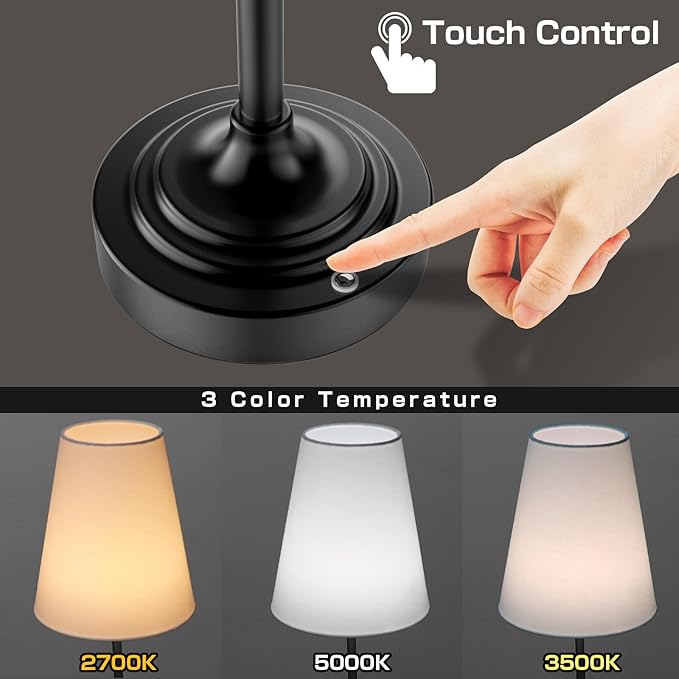Portable Cordless Table Lamp, Built in Rechargeable Battery, 2700-6000k Color Temperature, Fully Dimmable, Scalable, Ambient Light for Patio, Restaurant, Bar, Bedroom, Dining (Black) - Bloomnest