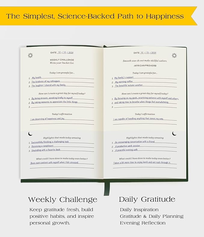 The Original Gratitude Journal with Inspiring Prompts & Quotes for Mindfulness, Reflection & Personal Growth - Daily Wellness Journal for Men & Women - Luxurious Earth Green Cover Bloomnest
