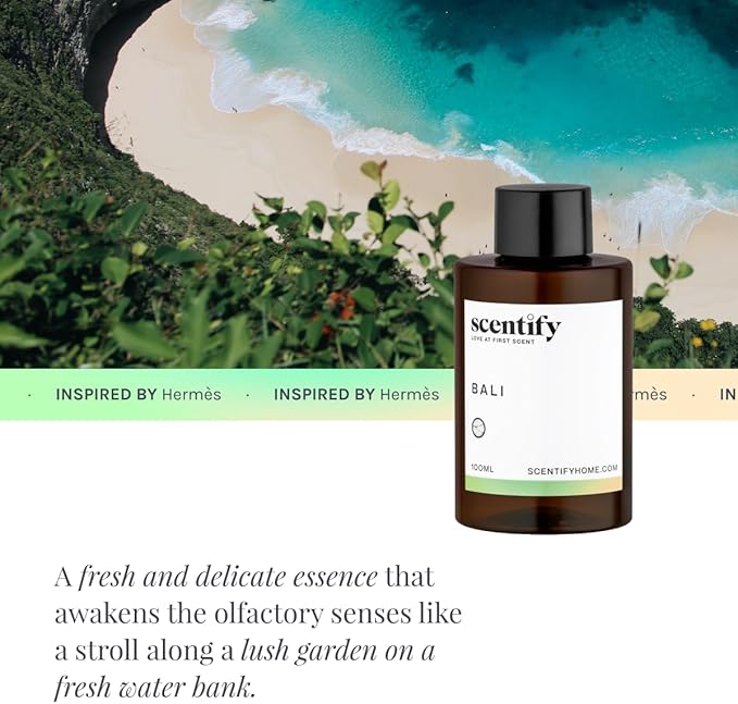 Scentify Bali Aroma Oil Refill Scent for Oil Diffusers - Lemon, Green, Amber, Musk, Woody Scents - Luxurious Relaxing Aromatherapy Diffuser Fragrance 100ml, 3.38 oz - Bloomnest