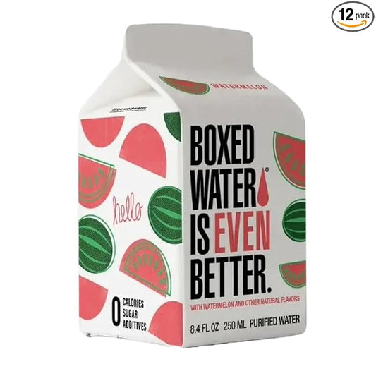 Mini Watermelon Boxed Water 8.5 oz. (24 Pack) – Better Than Premium Plastic, Plant-Based Cartons, BPA-Free, Refillable, Lunchbox Ready - Bloomnest