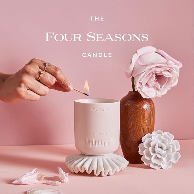 CAFTARI Luxury Aromatherapy Candle | Rose, Sandalwood & Violet Scented | 60 Hour Burn | Clean Coconut Soy Wax | Vegan, Gift-Ready Candle for Upliftment, Presence and Happiness | Dolce Far Niente - Bloomnest