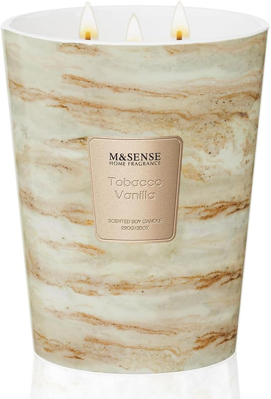 M&SENSE TobaccoVanilla Scented Candles for Home, 3-Wick Highly Scented Jar Candles, Extra Large Candle 35 Oz 150 Hours Long Lasting Burning, Relaxing Aromatherapy Candle for Stress Relief, Meditation - Bloomnest