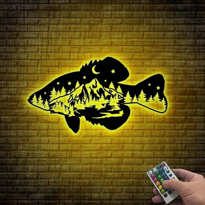 Personalized Neon Sign, Crappie Fish Mountain Metal Wall Art Led Light, Fishing Gifts for Men, Gift for Dad, Fish and Trees Sign, Cabin Lodge Decor, Fisherman Gift, 6x6, Style 2 - Bloomnest