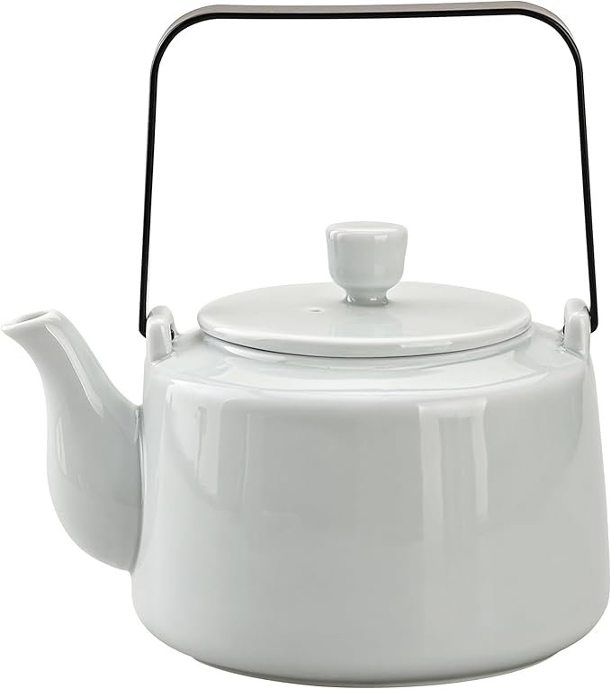 Antique Ceramic Teapot Coffee Pot with Infuser, 400ml (1-2 cups) Small Porcelain Tea Pots for Loose Leaf Tea, with Removable Stainless Steel Strainer and Lid for Gift (Light Cyan(Handle)) - Bloomnest