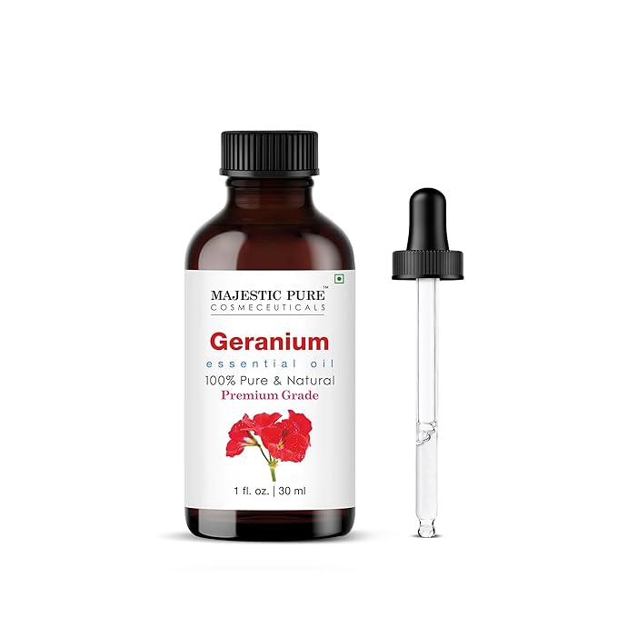 Majestic Pure Geranium Essential Oil with Glass Dropper - 1 Fl Oz - 100% Pure and Natural Geranium Oil - Premium Grade Essential Oils for Diffuser, Aromatherapy, Soap and Candle Making - Bloomnest