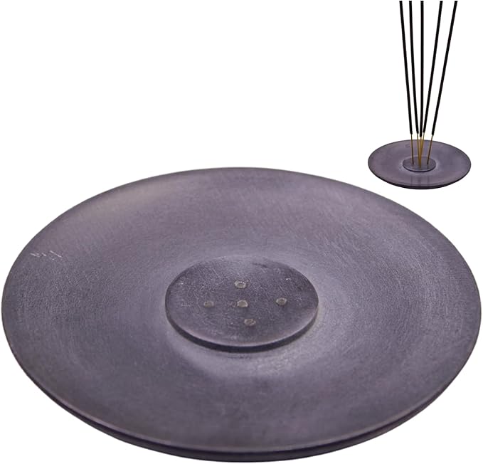 Handmade Natural Grey Marble Incense Stick Holder - Round Incense Burner With Multiple Holes For Incense Sticks. Decorative Ash Catcher For Home and Office Decor. (4 inch Diameter, Grey) - Bloomnest