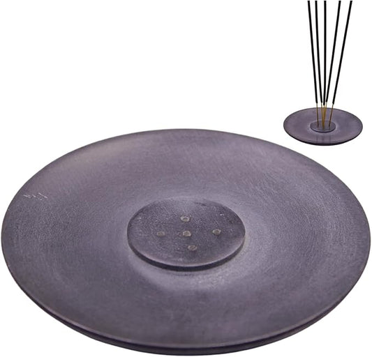 Handmade Natural Grey Marble Incense Stick Holder - Round Incense Burner With Multiple Holes For Incense Sticks. Decorative Ash Catcher For Home and Office Decor. (4 inch Diameter, Grey) - Bloomnest