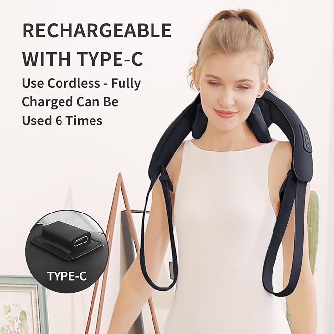 Neck Massager with Heat - Cordless Shiatsu Neck and Back Massager for Pain Relief Deep Tissue, Rechargeable 6D Kneading Brushless Motor Shoulder Massage Gifts for Women Men Home Office Car Christmas - Bloomnest
