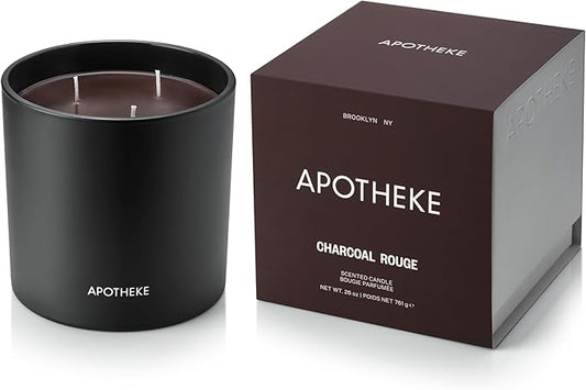 Apotheke 3-Wick Scented Candles for Home, Charcoal Rouge - 26 oz Soy Wax Jar Candle Gift for Women - Long-Lasting Fragrance with Perfume-Grade Essential Oils - Birch Wood, Elemi, Damask Rose & Smoke - Bloomnest
