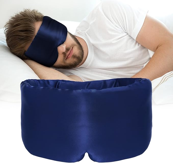 Silk Sleep Mask for Women Men Satin, ATreebag Eye Sleeping Mask & Blindfold with Adjustable Strap, Large Size, 1 PC Navy Blue - Bloomnest