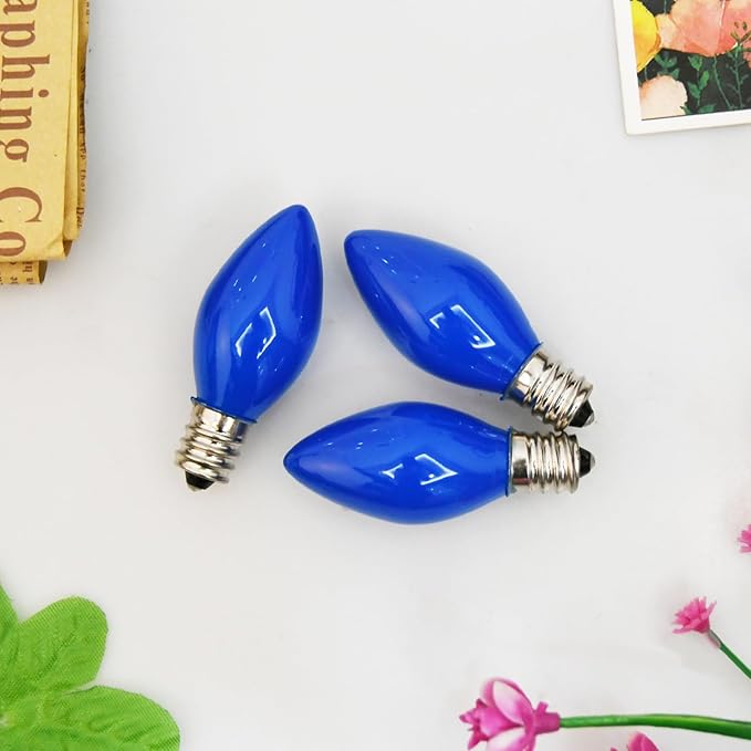SUNSGNE C7 Blue Christmas Incandescent Light Bulbs, 5 Watt E12 Candelabra Base - Great for Patio, Night Lights, Chandelier Light Bulbs, Candelabra Bulbs, Christmas Decoration, Pack of 25 - Bloomnest