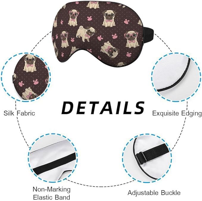 Cartoon Pug Sleep Mask Eye Mask Puppy Bow Tie Glasses Dog Animal Sleep Mask Light Blocking Adjustable Smooth Soft Eye Masks for Women Deep Rest Travel - Bloomnest