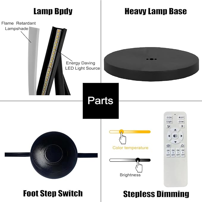 61" LED Floor Lamp for Living Room, 40W 3 Colors Stepless Dimmable and Color-Changing Bright Floor Standing Lamp,Unique Spiral Floor Tall Lamp for Bedroom Office with Remote (Black) - Bloomnest