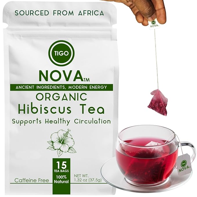 Premium Organic Hibiscus Tea Bags, 100% Natural and Organic Ingredients, Antioxidant Tea, Caffeine free | Authentic African Origin | Eco-conscious Teabags (15 count) , Supports Healthy Blood Pressure, Boosts Immune - Bloomnest