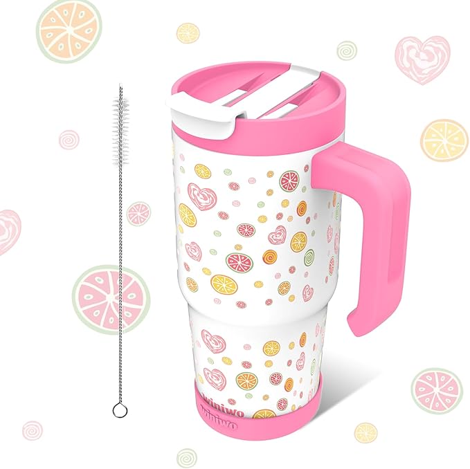22 oz Tumbler with Handle for Kids, Easy to Hold, Spill-proof, Insulated Cups with Sip/Swig 2-in-1 Lid, Fit Most Car Cup Holders,School, Home,travel,Red Candy - Bloomnest