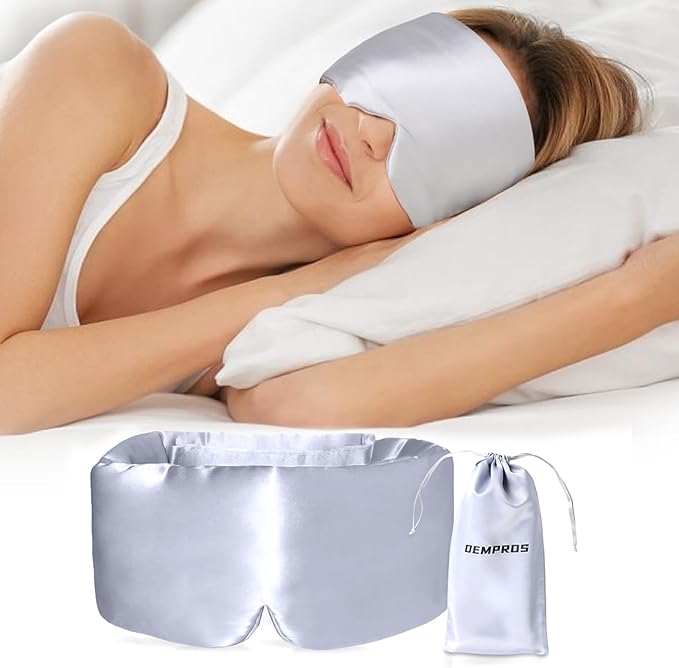 Mulberry Silk Sleep Mask for Women Men, Blackout Eye Mask for Sleeping for Side and Back Sleepers with Adjustable Wide Band, Comfortable Soft Pressureless Eye Cover for Sleeping in Large Size - Bloomnest