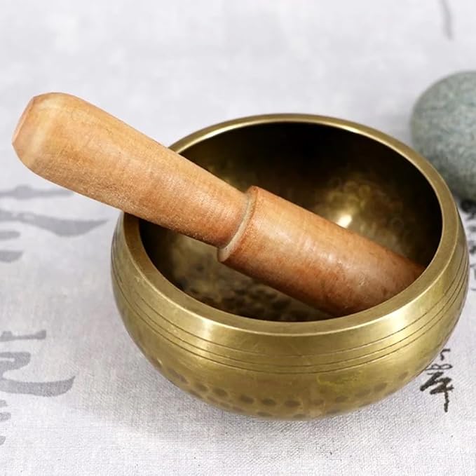 4.3‘’Handmade Buddhist Brass Music Bowl, Singing Bowl with Wood Mallet for Meditation, Yoga, Chanting, Music Therapy - Bloomnest