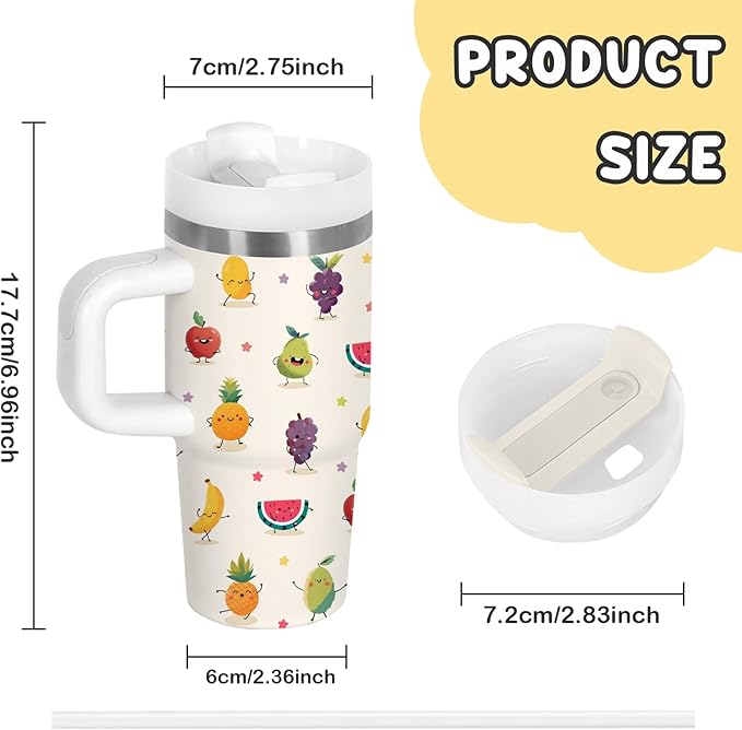 Fruit Tumbler Gifts - 14 oz Kids Tumbler with Handle & Lid, Stainless Steel Insulated Cup, Featuring Apple, Pineapple, Grape, Watermelon, for School, Travel, Daily use Children's Birthday Gift (1pc) Bloomnest