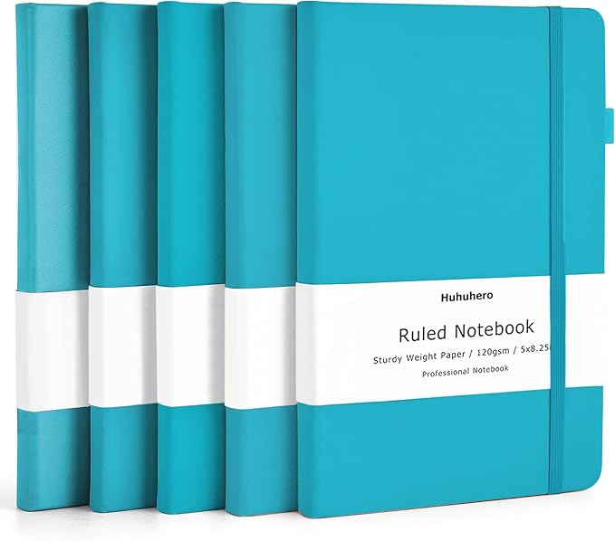 Huhuhero Notebooks Journal, Ruled Notebook, Premium Thick Paper Lined Journal, Black Hardcover Notebook for Office Home School Business Writing Note Taking Journaling, 5"×8.25" (5, Teal) - Bloomnest