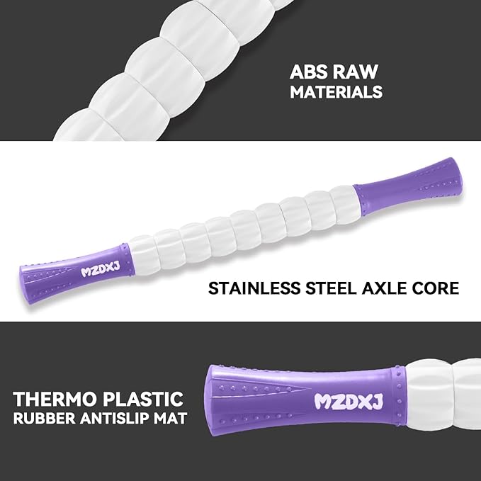 Muscle Roller Massage Roller Stick- Deep Tissue Fascia Blaster for Myofascial Pain Relief, Lymphatic Drainage & Body Sculpting, Handheld Physical Therapy & Recovery Tool (Purple White-18 inch) - Bloomnest