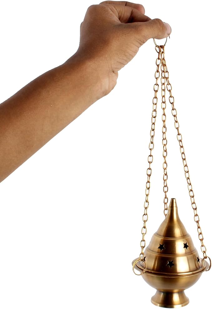 Brass Incense Burner Hanging Incense Censer/Charcoal Incense Burner Antique Incense Holder with Chain 4.5 H - Bloomnest