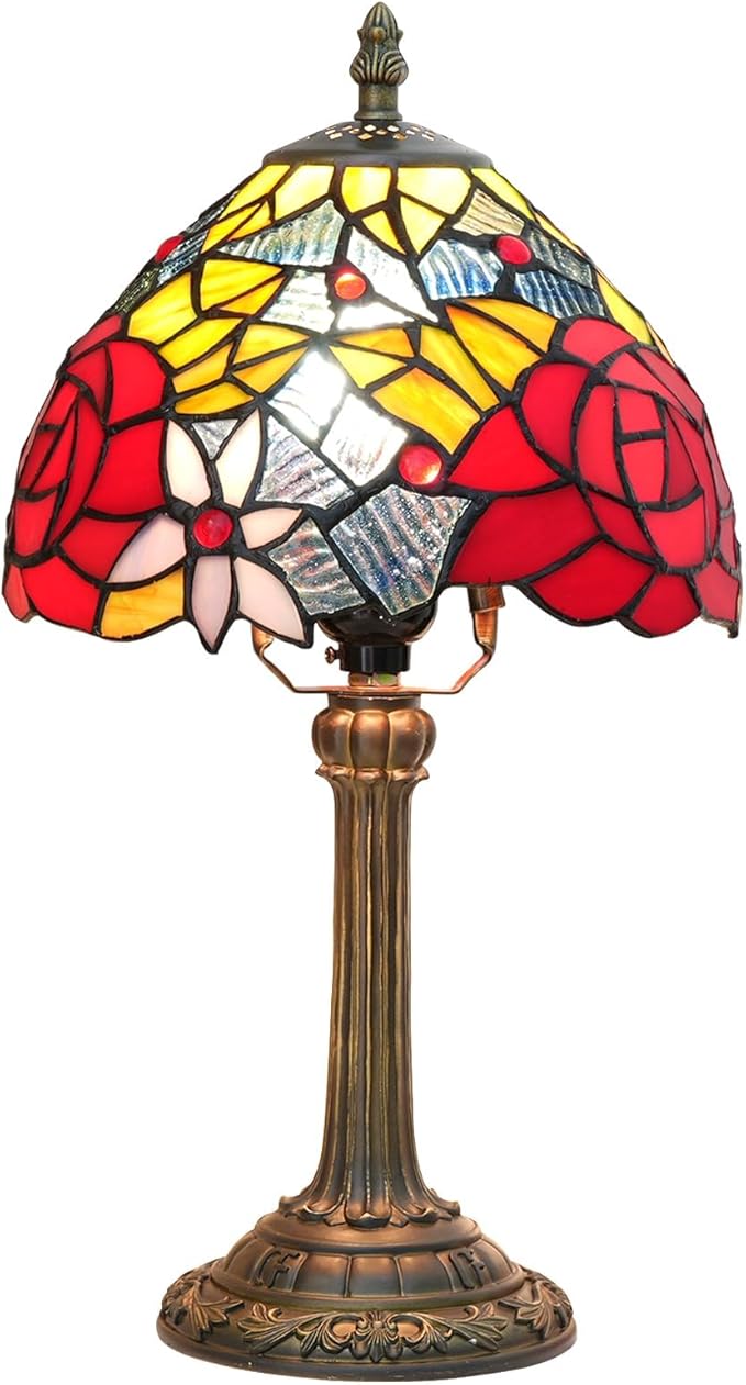 Tiffany Lamp Bedside Table Lamp-Nightstand,Stained Glass Lamp for Bedroom Dorm Living Kitchen, Aesthetic Cute Home Decor Gift (Rose) - Bloomnest