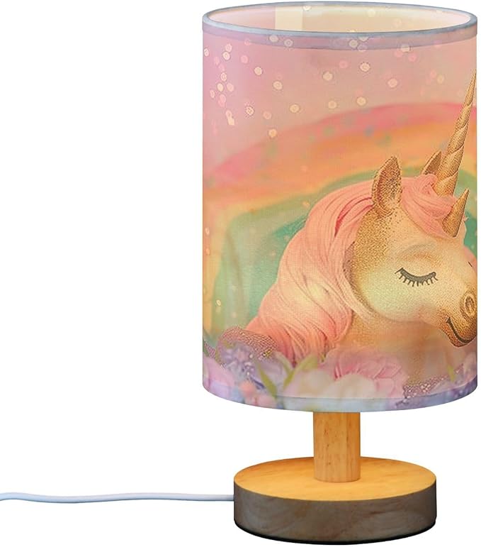 Bedside Lamp Pink Unicorn Cute Table Lamp with USB Port Wood Base for Living Room,Bedroom,Nightstand 214B5433 - Bloomnest
