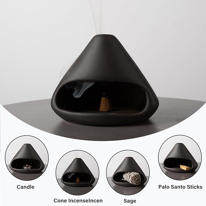 Palo Santo Holder Incense Burner-Zongzi Clay Smudge Bowl with Chimney, Mini Ceramic Fireplace for sage、Cone Burning, Aromatic Home Decor, Ceramic ash Tray, Anxiety Relief Meditation for Women MOUGIGI