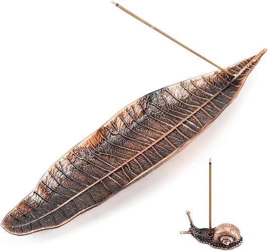 Accmor Incense Holder Set, Leaf and Snail Incense Burner, Incense Ash Catcher, Incense Sticks Holder for Counters, Meditation Room, Yoga, Home, Office, Red Copper - Bloomnest