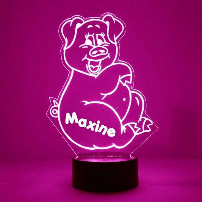 MMS Pig LED Night Light Lamp, Personalized with Your Name or Text, Remote Control with 16 Colors, 4 Light Modes, Customized Gift LED Lamp Sign Display Lights Up, USB Cord or Battery - Bloomnest