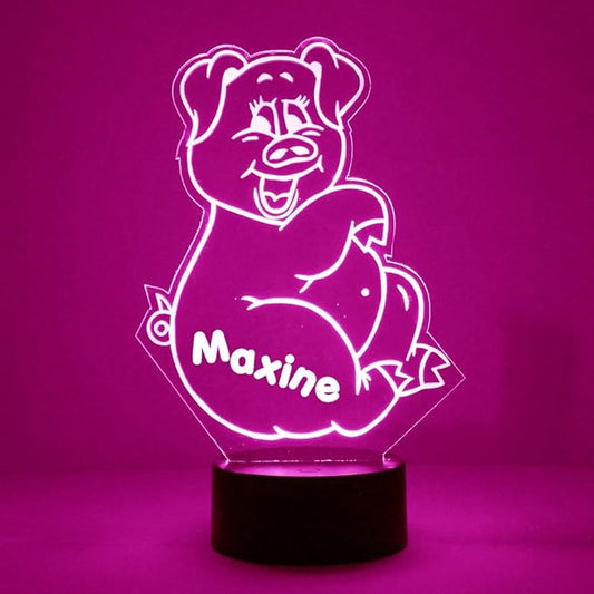 MMS Pig LED Night Light Lamp, Personalized with Your Name or Text, Remote Control with 16 Colors, 4 Light Modes, Customized Gift LED Lamp Sign Display Lights Up, USB Cord or Battery - Bloomnest