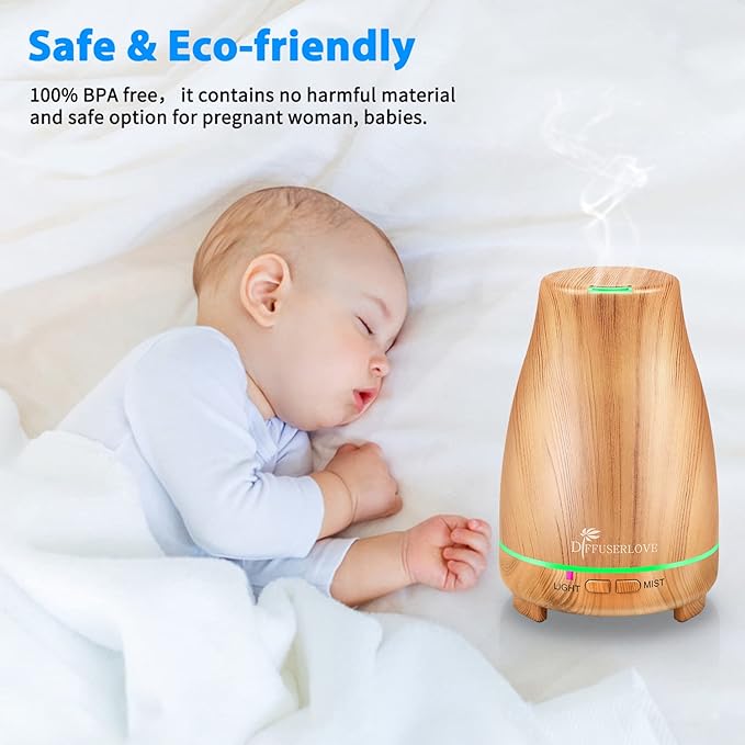 Diffuserlove Essential Oil Diffusers 200ML Diffuser Remote Control Aromatherapy Diffuser with 7 Color Lights, Auto Shut-Off for Bedroom Office Kitchen (Yellow Wood Grain) Diffuserlove