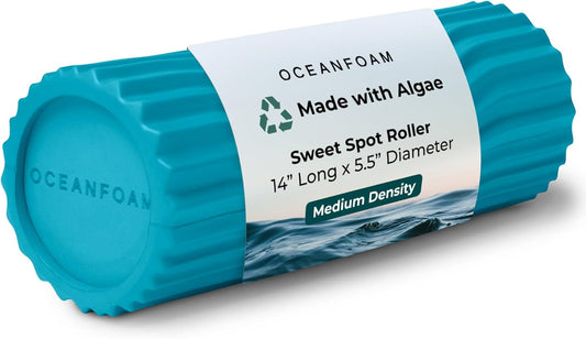 Oceanfoam Sweet Spot Medium Exercise Foam Roller 14"x5.5" – Medium Density Foam Roller for Physical Therapy, Deep Tissue Massage, Yoga, Pilates, Classic Exclusive Wave Texture (Miami Blue)