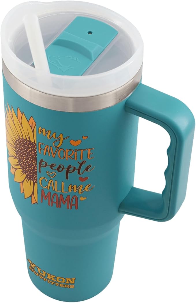 Yukon Outfitters Fit Forty 40oz Double Wall Vacuum Insulated Stainless Steel Tumbler with Reusable Straw & Ergonomic Handle | For Hot or Cold Beverage, Mama Sunflower - Bloomnest