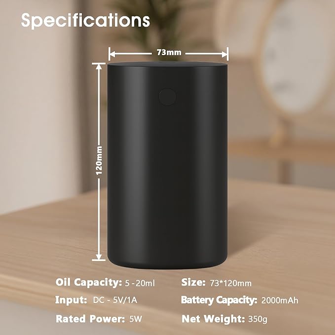 Waterless Diffuser for Essential Oil Rechargeable Scent Diffuser Machine, 0.7 Fl.Oz. 20mL Capacity, 4 Countdown Timers & 4 Mist Levels for Home, Room, Car, Office, Christmas Decorations Indoor, Black - Bloomnest
