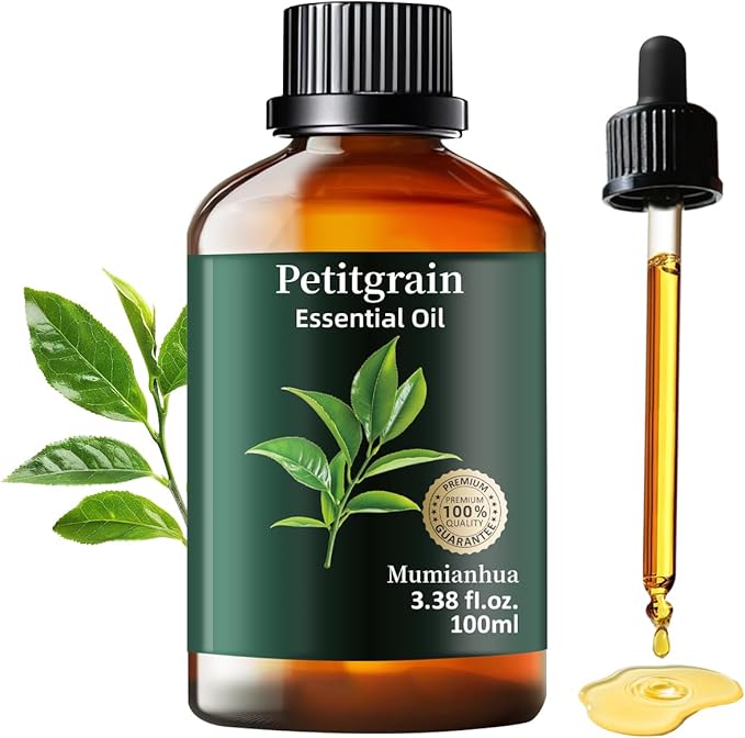 Pure Petitgrain Essential Oil, Mumianhua Natural Petitgrain Oil for Diffuser, Humidifier, Skin, Hair, Aromatherapy, Massage, Daily Calm, Balance Support, Relaxation, Soap, Candle Making 3.38 Fl Oz - Bloomnest