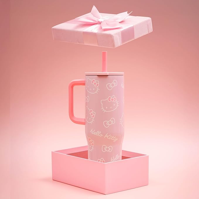 Zak Designs Sanrio Sutton Travel Tumbler for On the Go, 30oz Stainless Steel with Vacuum Insulation, Silicone Straw, and Carry Handle for Cold Drinks (Hello Kitty) - Bloomnest