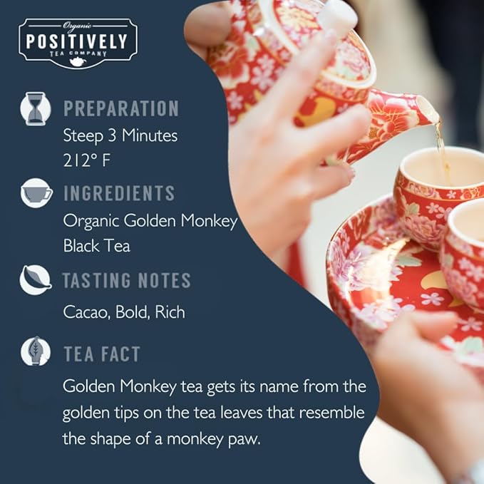 Organic Positively Tea Company, Golden Monkey Black Tea, Loose Leaf, 16 Ounce - Bloomnest