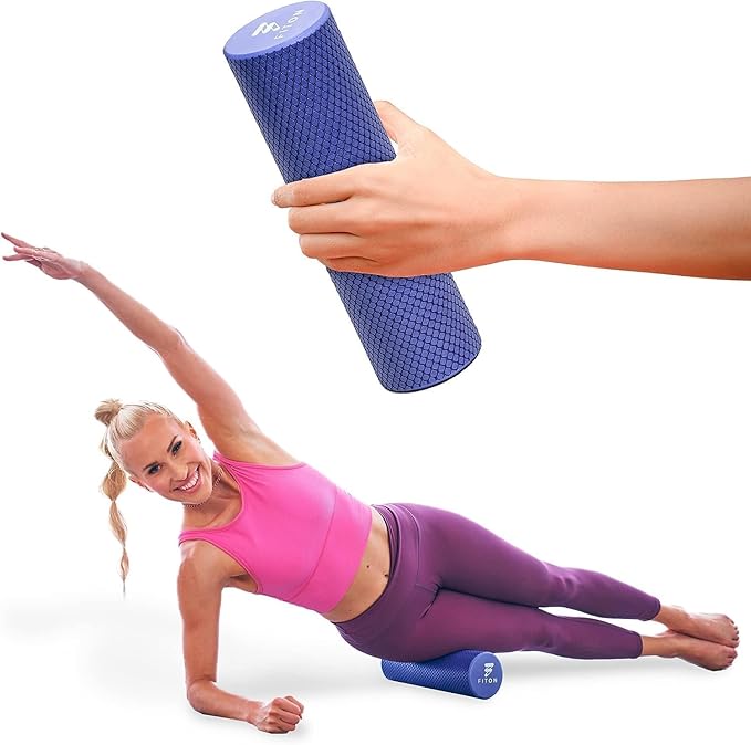 FitOn Recovery Fitness Foam Roller - High Density Travel Exercise Roller for Muscle Recovery, Massage and Deep Tissue Relief - Compact and Portable for Exercise, Travel, and Fitness - 12"x4", Purple - Bloomnest