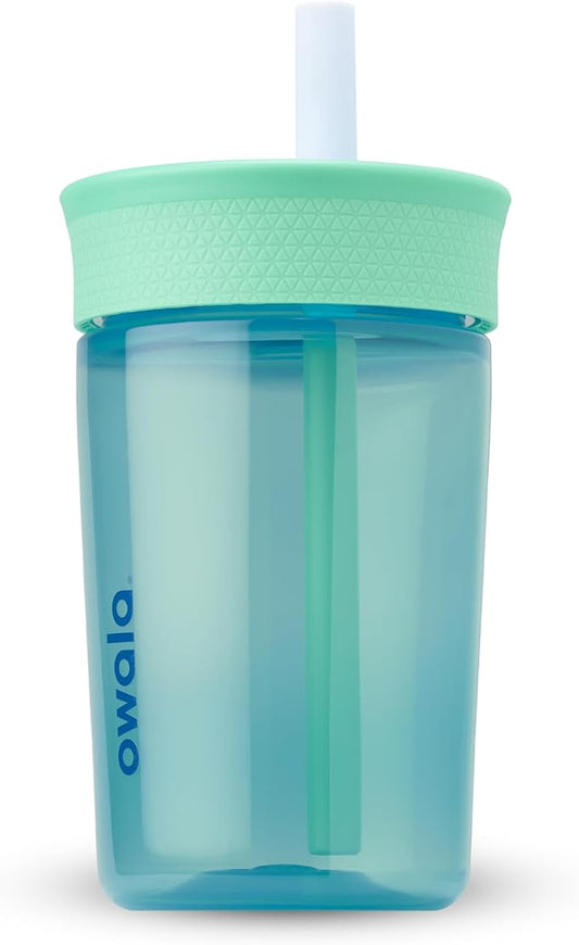 Owala Kids Insulation BPA-Free Plastic Tumbler with Spill Resistant Flexible Straw, Easy to Clean, Kids Water Bottle, Great for Travel, Dishwasher Safe, 15 Oz, Teal and Aqua (The Blues) - Bloomnest