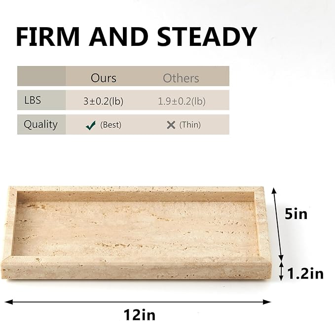 Real Natural Small Marble Tray for Bathroom, Vanity, Kitchen and Desktop, Rectangle Genuine Marble Stone Tray for Jewelry, Cosmetics, Candles, Lotion, Perfume and Home Decor