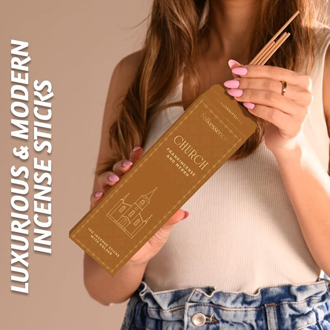 Folkulture Church Incense Sticks | Set of 100 Insence-Sticks with Holder for Relaxation | Frankincense & Myrrh, Catholic Incense | Organic, Slow Burning & Non Toxic Inscents for Worship