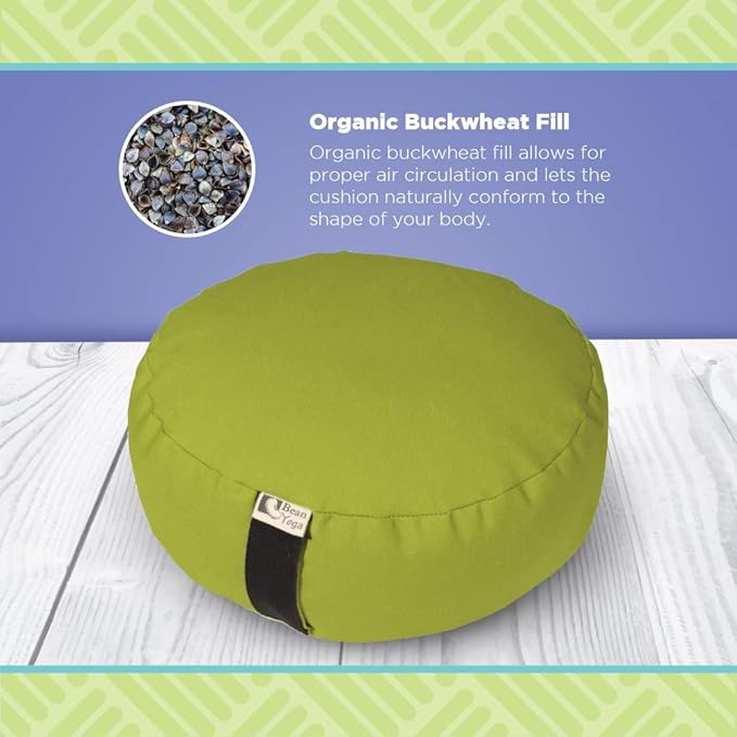 BEAN PRODUCTS Zafu Meditation Pillows for Sitting on Floor, Yoga Cushion, Cotton/Buckwheat fill Yoga Pillow, Zafu Meditation Cushion, Zen Kneeling Prayer Pad- MADE IN USA - 14" ROUND - BLACK